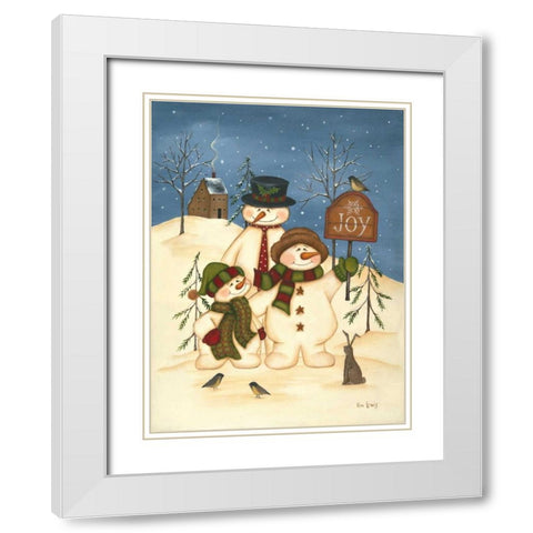 Snowman Family Joy White Modern Wood Framed Art Print with Double Matting by Lewis, Kim