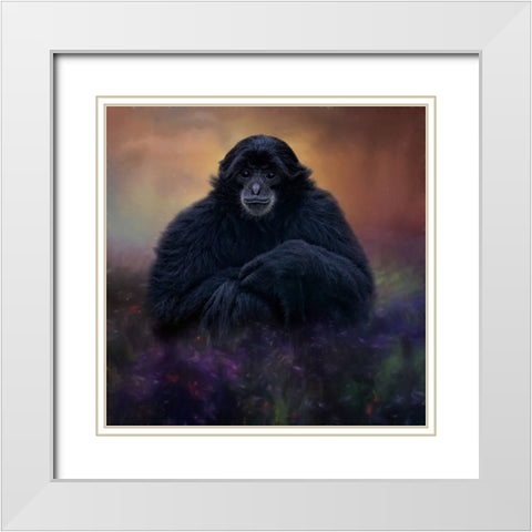 Flower Monkey White Modern Wood Framed Art Print with Double Matting by Parker, Kelley