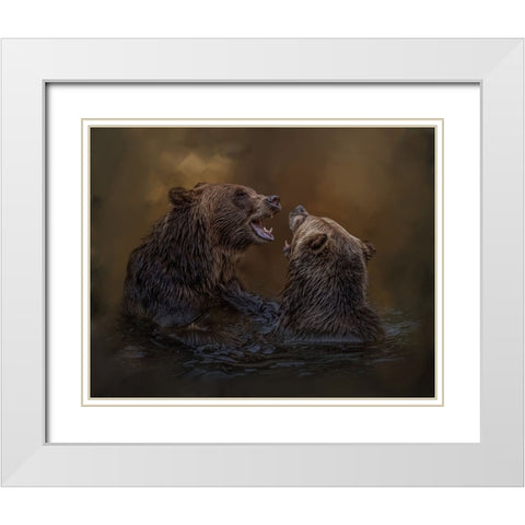 Grizzlies at Play White Modern Wood Framed Art Print with Double Matting by Parker, Kelley