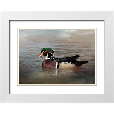 Wood Duck White Modern Wood Framed Art Print with Double Matting by McFerrin, Larry