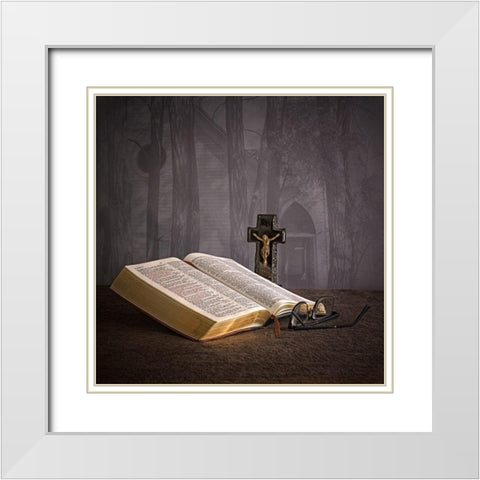 Bible Still Life White Modern Wood Framed Art Print with Double Matting by McFerrin, Larry