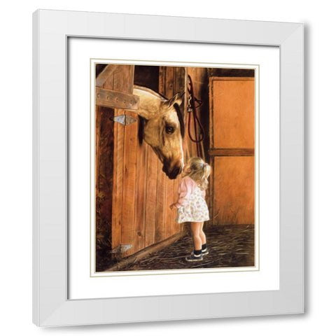 Little Visitor White Modern Wood Framed Art Print with Double Matting by Harrison, Lesley