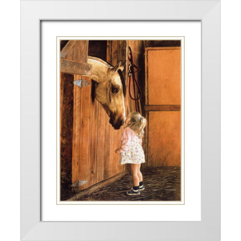 Little Visitor White Modern Wood Framed Art Print with Double Matting by Harrison, Lesley