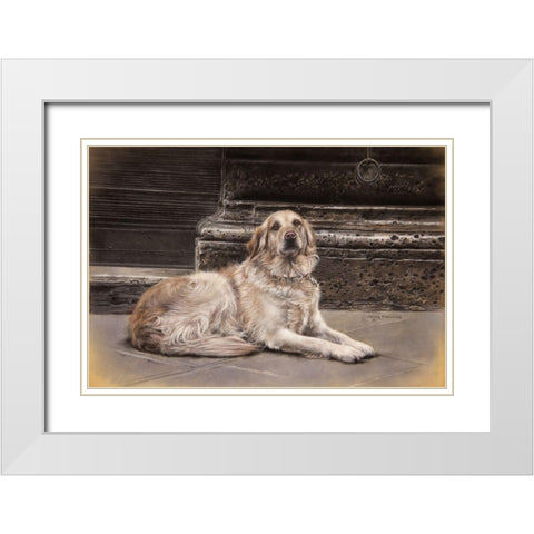 The Red Leash White Modern Wood Framed Art Print with Double Matting by Harrison, Lesley