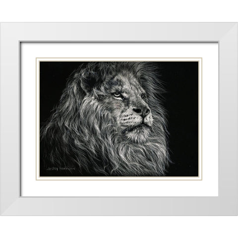 African Lion White Modern Wood Framed Art Print with Double Matting by Harrison, Lesley