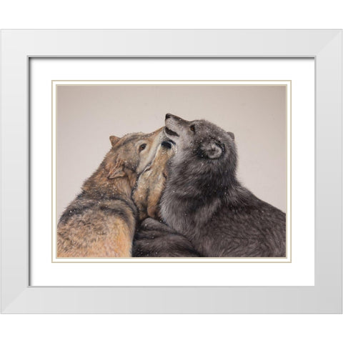 Three Wolves White Modern Wood Framed Art Print with Double Matting by Harrison, Lesley