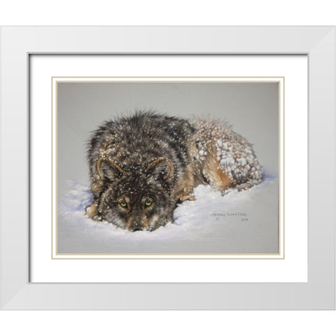 Lone Wolf White Modern Wood Framed Art Print with Double Matting by Harrison, Lesley