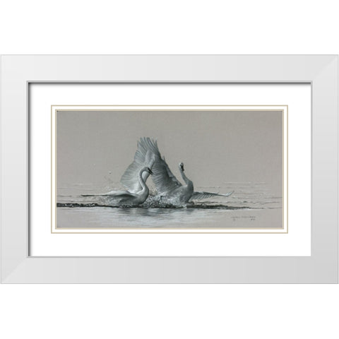 Feathered Dance White Modern Wood Framed Art Print with Double Matting by Harrison, Lesley