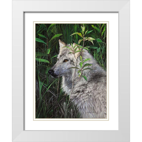 One Wet Wolf White Modern Wood Framed Art Print with Double Matting by Harrison, Lesley