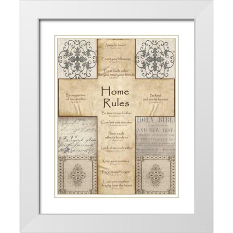 Home Rules Cross White Modern Wood Framed Art Print with Double Matting by Wolk, Lisa
