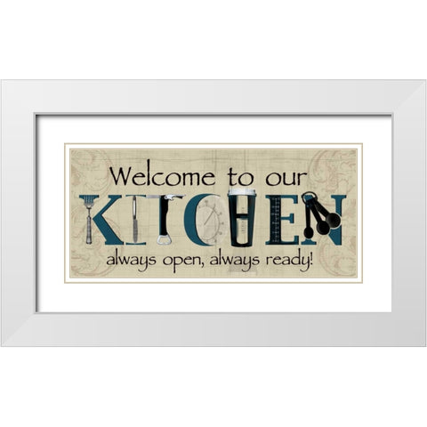 Welcome to Our Kitchen White Modern Wood Framed Art Print with Double Matting by Wolk, Lisa