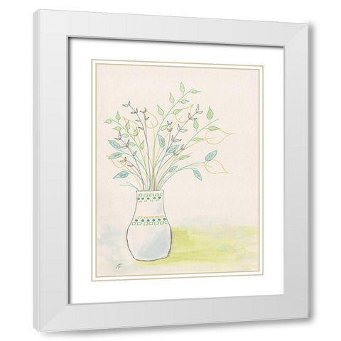 Floral Leaf Arrangement White Modern Wood Framed Art Print with Double Matting by Lee, Judson