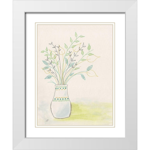 Floral Leaf Arrangement White Modern Wood Framed Art Print with Double Matting by Lee, Judson