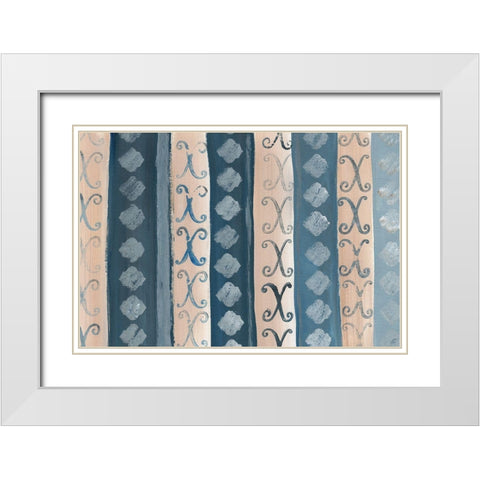 Tan and Indigo Stripe White Modern Wood Framed Art Print with Double Matting by Lee, Judson