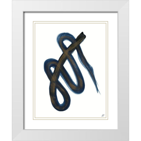 Blue Script I White Modern Wood Framed Art Print with Double Matting by Lee, Judson
