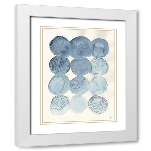 Indigo Shells White Modern Wood Framed Art Print with Double Matting by Lee, Judson