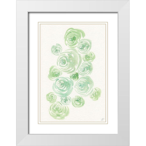 Gentle Mint Roses White Modern Wood Framed Art Print with Double Matting by Lee, Judson