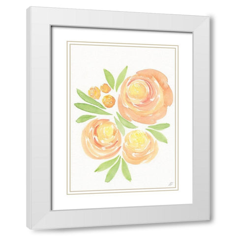 Peach Roses White Modern Wood Framed Art Print with Double Matting by Lee, Judson