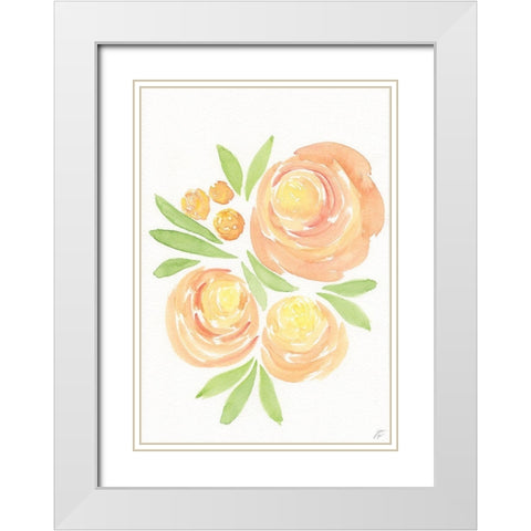 Peach Roses White Modern Wood Framed Art Print with Double Matting by Lee, Judson