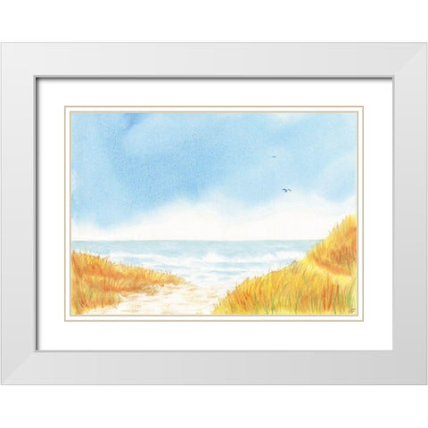 Blue Birds Beach White Modern Wood Framed Art Print with Double Matting by Lee, Judson