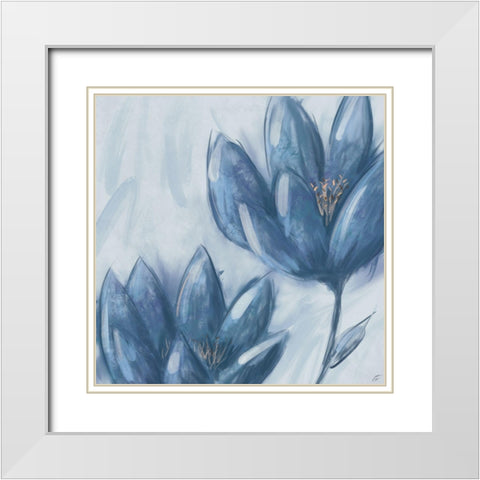 Blue Flowers White Modern Wood Framed Art Print with Double Matting by Lee, Judson