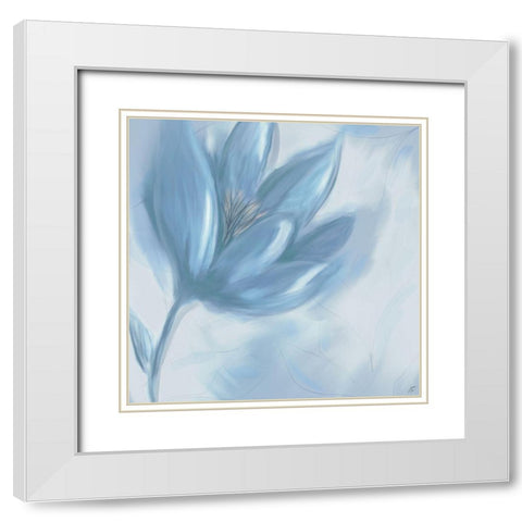 Gentle Blue Flower White Modern Wood Framed Art Print with Double Matting by Lee, Judson