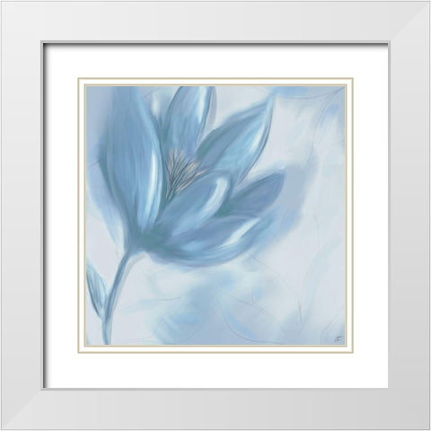 Gentle Blue Flower White Modern Wood Framed Art Print with Double Matting by Lee, Judson