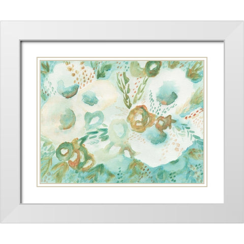 Loose Teal Floral White Modern Wood Framed Art Print with Double Matting by Lee, Judson