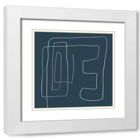 Mod Lines on Blue White Modern Wood Framed Art Print with Double Matting by Lee, Judson