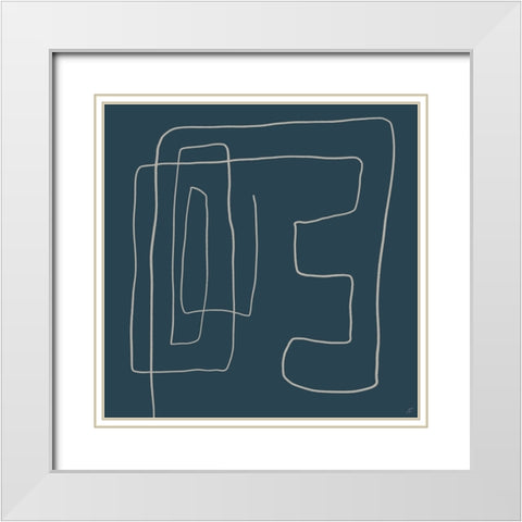 Mod Lines on Blue White Modern Wood Framed Art Print with Double Matting by Lee, Judson