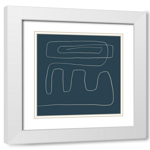 Mod Lines on Blue II White Modern Wood Framed Art Print with Double Matting by Lee, Judson