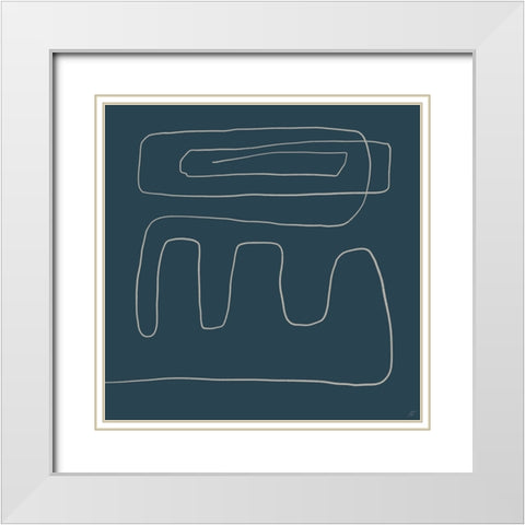 Mod Lines on Blue II White Modern Wood Framed Art Print with Double Matting by Lee, Judson