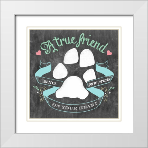 Paw Prints White Modern Wood Framed Art Print with Double Matting by Longfellow Designs