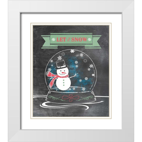 Let It Snow - Green White Modern Wood Framed Art Print with Double Matting by Longfellow Designs