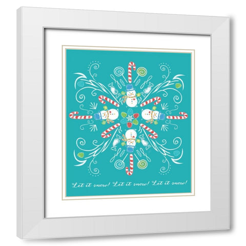 Snowman Snowflake White Modern Wood Framed Art Print with Double Matting by Longfellow Designs
