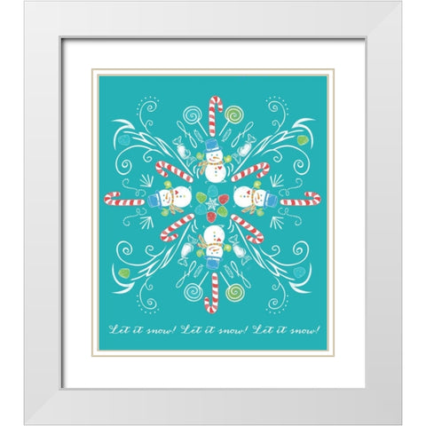 Snowman Snowflake White Modern Wood Framed Art Print with Double Matting by Longfellow Designs