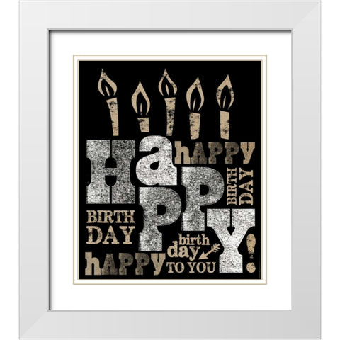 Happy Birthday White Modern Wood Framed Art Print with Double Matting by Longfellow Designs