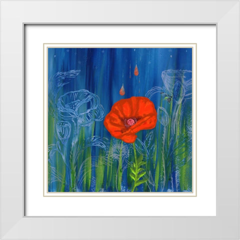 Poppy Night White Modern Wood Framed Art Print with Double Matting by Longfellow Designs