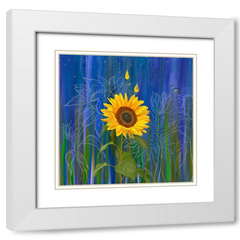 Sunflower White Modern Wood Framed Art Print with Double Matting by Longfellow Designs