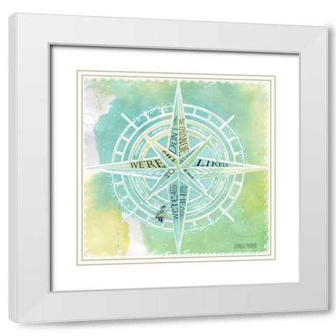 Compass White Modern Wood Framed Art Print with Double Matting by Longfellow Designs