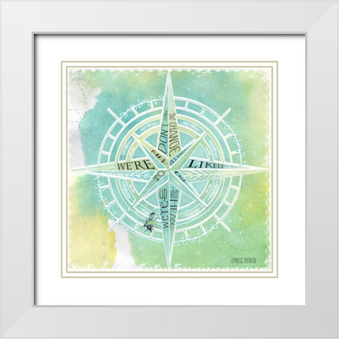 Compass White Modern Wood Framed Art Print with Double Matting by Longfellow Designs