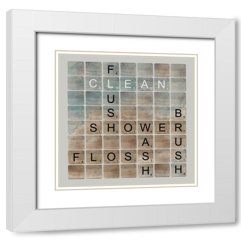Bathroom Letters II White Modern Wood Framed Art Print with Double Matting by Longfellow Designs