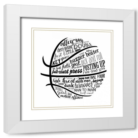 Basketball Terms BNW White Modern Wood Framed Art Print with Double Matting by Longfellow Designs