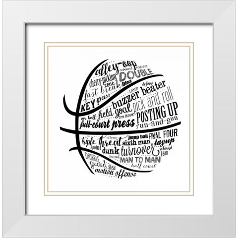 Basketball Terms BNW White Modern Wood Framed Art Print with Double Matting by Longfellow Designs