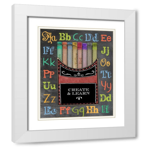 Crayons White Modern Wood Framed Art Print with Double Matting by Longfellow Designs