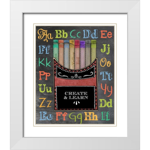 Crayons White Modern Wood Framed Art Print with Double Matting by Longfellow Designs