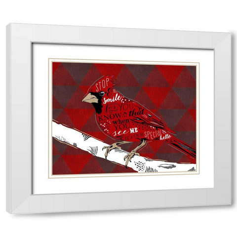 Cardinal Hello Red White Modern Wood Framed Art Print with Double Matting by Longfellow Designs
