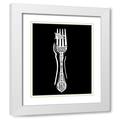 Be Grateful Fork White Modern Wood Framed Art Print with Double Matting by Longfellow Designs
