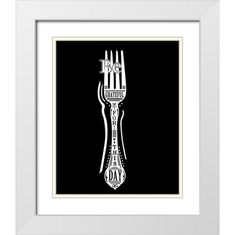 Be Grateful Fork White Modern Wood Framed Art Print with Double Matting by Longfellow Designs