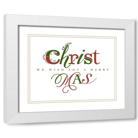 Red and Green Merry Christmas White Modern Wood Framed Art Print with Double Matting by Longfellow Designs
